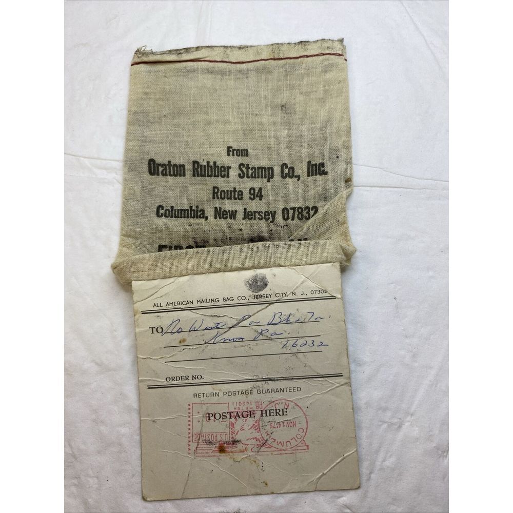 All American Mailing Bag Co First Class Cloth Bag Oraton‎ Rubber Stamp Co VTG